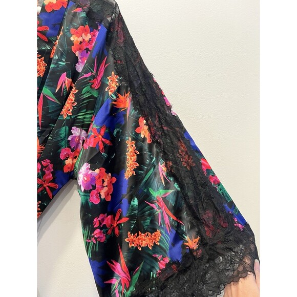 Victoria Secret Robe XL XXL Black Tropical Kimono Lace Trim Luxe Collection VS - Picture 5 of 10